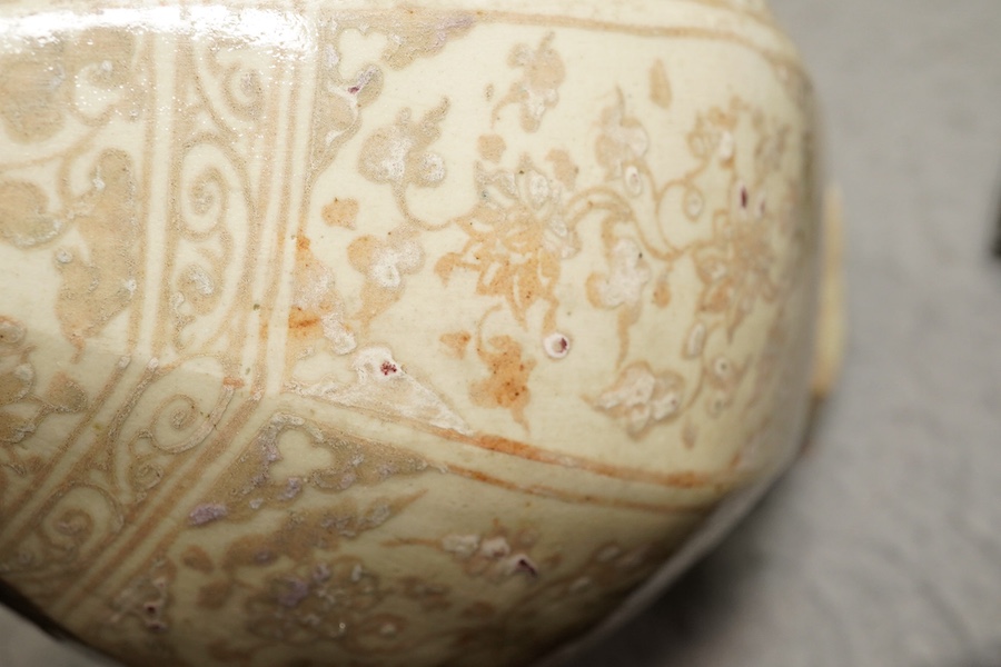 A Chinese underglaze copper red octagonal bottle vase, yuhuchunping, possibly Yuan or Hongwu period, Ming dynasty